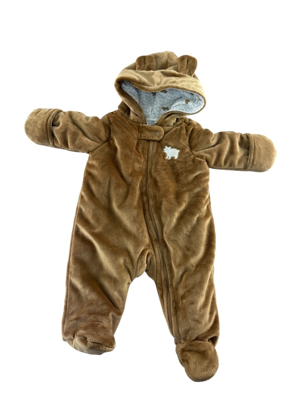 Brown Plush Hooded Footed One-Piece for Baby
